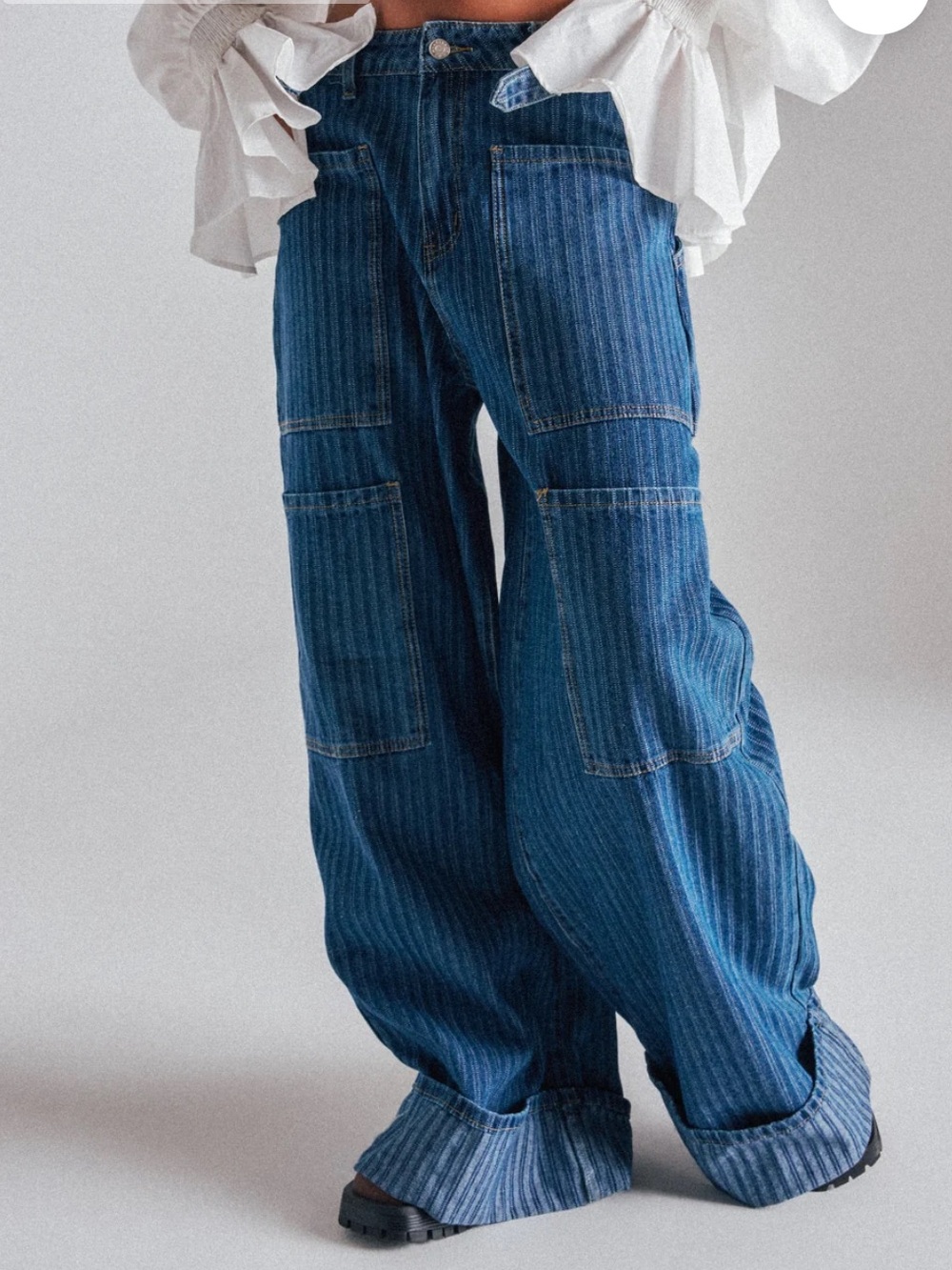 Akira Be Mine Striped Wide-Leg Denim Jeans Large NWT